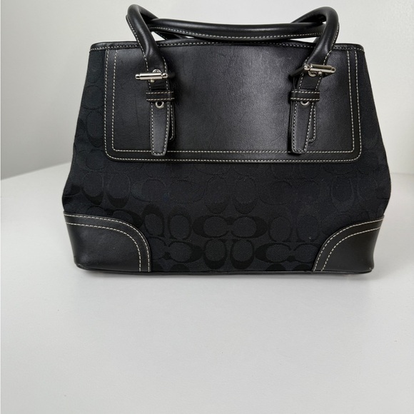 Coach Black Signature Canvas & Leather Satchel Tote Bag | Classic Logo - Picture 5 of 7
